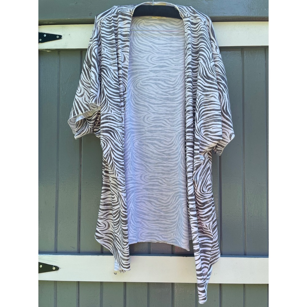 Tees2UrDoor Zebra Print Kimono Cardigan Grey White Open Front Womens 2XL 3XL